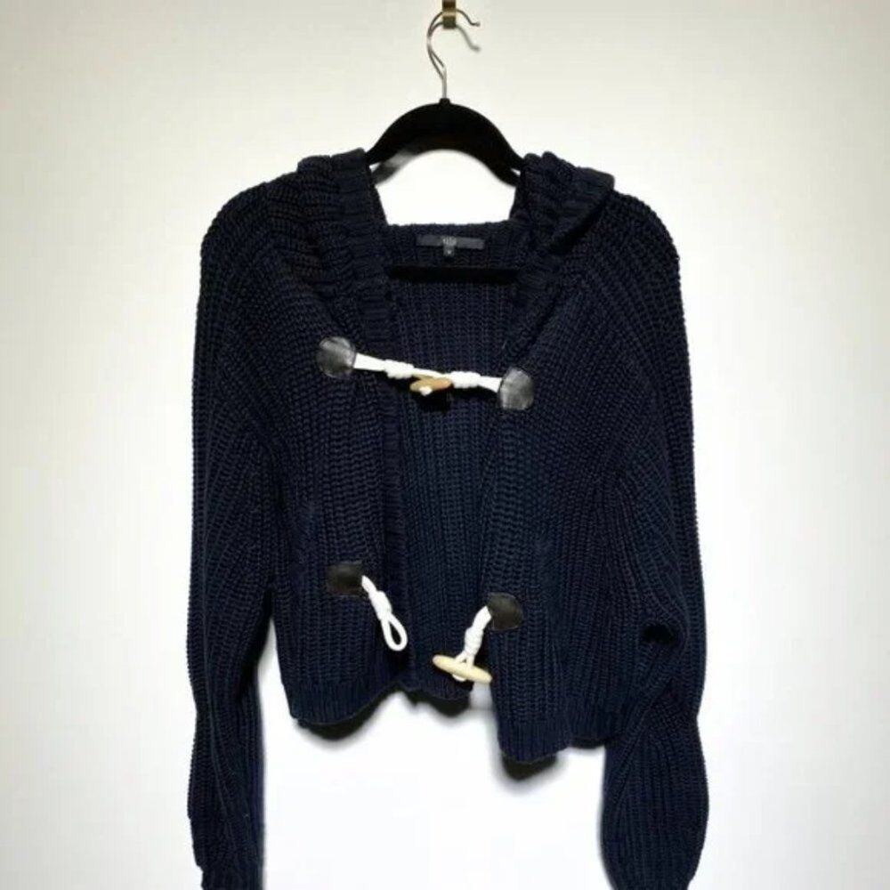 Tibi‎ Womens Blue Heavy Knit Sweater Jacket with Wood Clasps Size M